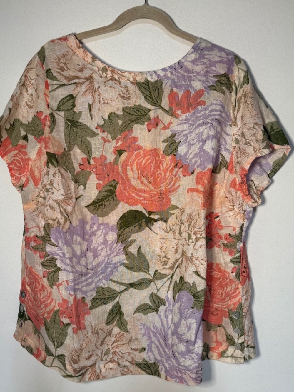 JOIE Floral 100% Linen Boxy Blouse Top Lagenlook Boho